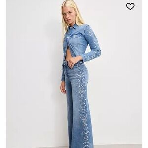 Good American Dolly Crystal Wide Leg Jeans